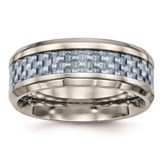 Stainless Steel Polished Blue Carbon Fiber Inlay Ring