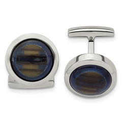 Stainless Steel Polished Blue Cat's Eye Cufflinks