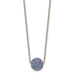 Stainless Steel Polished Blue Enamel w/Crystals w/2in ext. Necklace