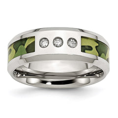 Stainless Steel Polished Camouflage Diamond Band
