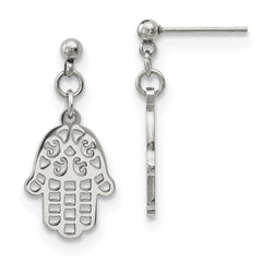 Stainless Steel Polished Chamseh/Hamsa Post Dangle Earrings