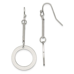 Stainless Steel Polished Circle Dangle Shepherd Hook Earrings