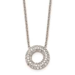 Stainless Steel Polished Circle with CZs Necklace