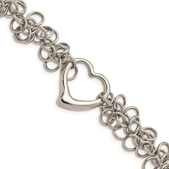 Stainless Steel Polished Circles w/Heart 7.5in Bracelet