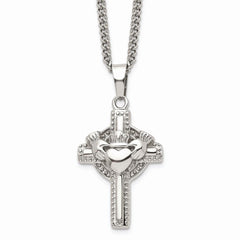 Stainless Steel Polished Claddagh Cross Necklace
