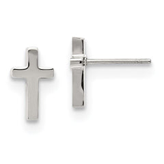 Stainless Steel Polished Cross Post Earrings