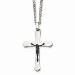 Stainless Steel Polished Cross w/Black IP Jesus Necklace