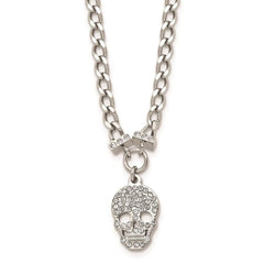 Stainless Steel Polished Crystal Skull Necklace