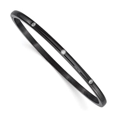Stainless Steel Polished CZ Black IP-plated Bangle