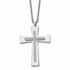 Stainless Steel Polished CZ Cross Necklace