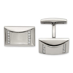 Stainless Steel Polished CZ Rectangle Cufflinks