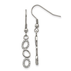 Stainless Steel Polished CZ Shepherd Hook Earrings