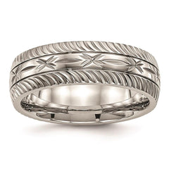 Stainless Steel Polished Diamond Cut Ring