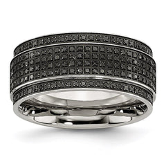 Stainless Steel Polished Diamond Ridged Edge Band
