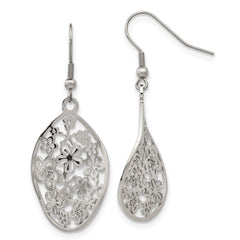 Stainless Steel Polished Flower Dangle Shepherd Hook Earrings