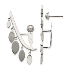 Stainless Steel Polished Front and Back Bar with Dangles Post Earrings