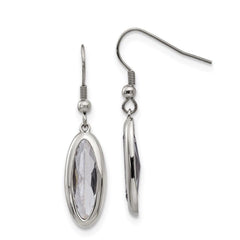 Stainless Steel Polished Glass Oval Shepherd Hook Dangle Earrings