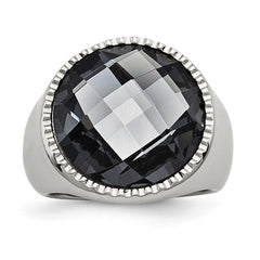 Stainless Steel Polished Grey Glass Ring
