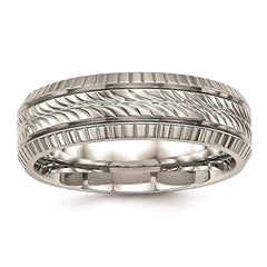 Stainless Steel Polished Grooved and Textured Ring