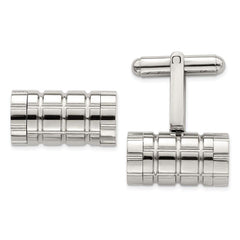Stainless Steel Polished Grooved Cylinder Cufflinks