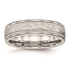 Stainless Steel Polished Hammered and Grooved 6.00mm Band
