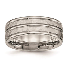 Stainless Steel Polished Hammered and Grooved 8.00mm Band