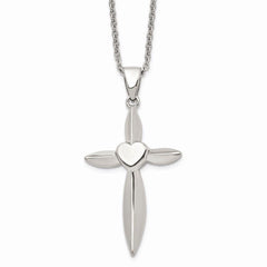 Stainless Steel Polished Heart and Cross Necklace