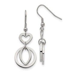 Stainless Steel Polished Heart Shepherd Hook Dangle Earrings