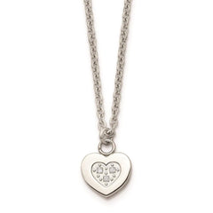 Stainless Steel Polished Heart with CZs Necklace