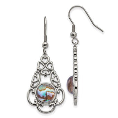 Stainless Steel Polished Imi. Abalone & Glass Shepherd Hook Earrings