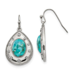 Stainless Steel Polished Imitation Turquoise and CZ Shepherd Hook Earrings