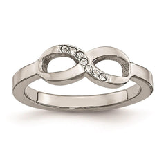 Stainless Steel Polished Infinity Symbol CZ Ring