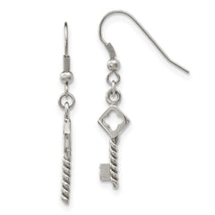 Stainless Steel Polished Key Dangle Shepherd Hook Earrings