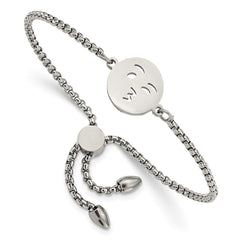 Stainless Steel Polished Kissy Face Emoji Adjustable Bracelet