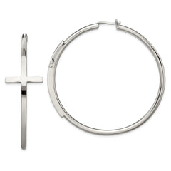 Stainless Steel Polished Large Cross Hoop Earrings