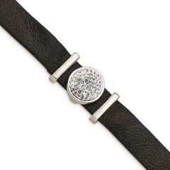 Stainless Steel Polished Leather w/Preciosa Crystal w/1.25in ext 7in Bracel
