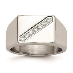 Stainless Steel Polished Men's CZ Ring