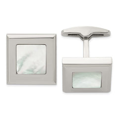 Stainless Steel Polished Mother of Pearl Cufflinks