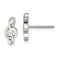 Stainless Steel Polished Music Symbol Post Earrings