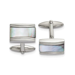 Stainless Steel Polished Rectangle Mother of Pearl Cufflinks