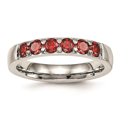 Stainless Steel Polished Red CZ 4.00mm Band