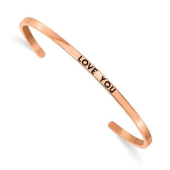 Stainless Steel Polished Rose IP Enamel/Crystal LOVE YOU 3mm Cuff Bangle