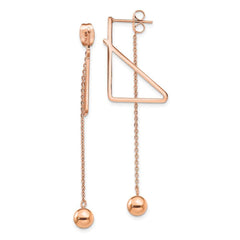 Stainless Steel Polished Rose IP Front & Back Post Ball Dangle Earrings