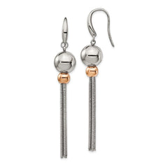Stainless Steel Polished Rose IP-plated Shepherd Hook Dangle Earrings