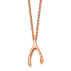 Stainless Steel Polished Rose IP-plated Wishbone Necklace