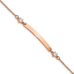 Stainless Steel Polished Rose IP-plated with CZ Stars 7in Small ID Bracelet