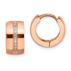 Stainless Steel Polished Rose IP with Preciosa Crystal Hinged Hoop Earrings
