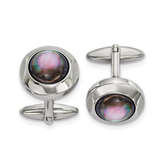 Stainless Steel Polished Round Mother of Pearl Cufflinks