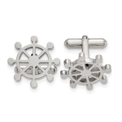 Stainless Steel Polished Ship's Wheel Cuff Links