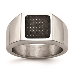 Stainless Steel Polished Signet Carbon Fiber Inlay Ring